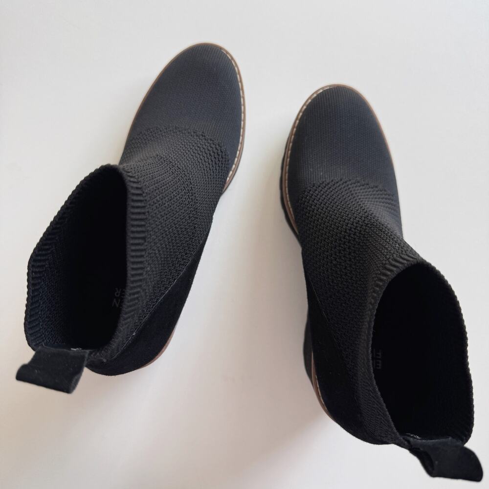 Eileen Fisher Black Suede Knit Quill Stretch Platform Wedge Ankle Bootie Size 7 - Picture 6 of 7